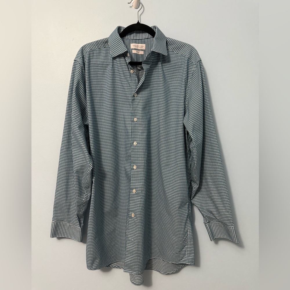 Michael Strahan Men's Blue Checkered Shirt Size 17 X-Tall